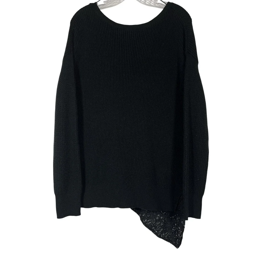 NWT Simply Vera‎ Wang Sz L Black Sweater Dark Romantic Lace Asymmetrical Hem